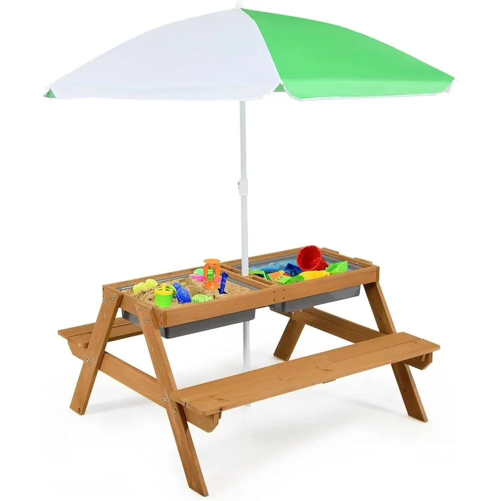 Kids Outdoor Wooden Table - Meja Piknik Kayu 4-in-1 untuk Pasir
