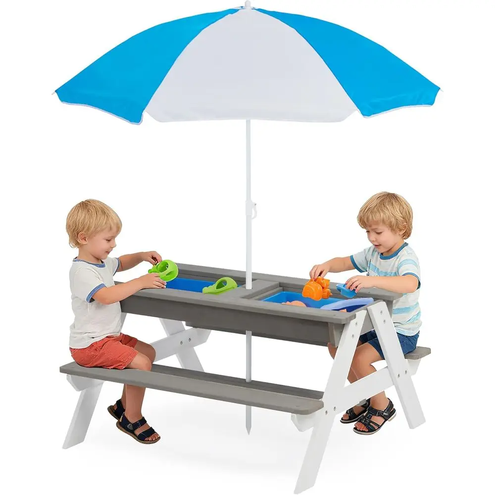 Kids Outdoor Wooden Table - Meja Piknik Kayu 3-in-1 yang Dapat