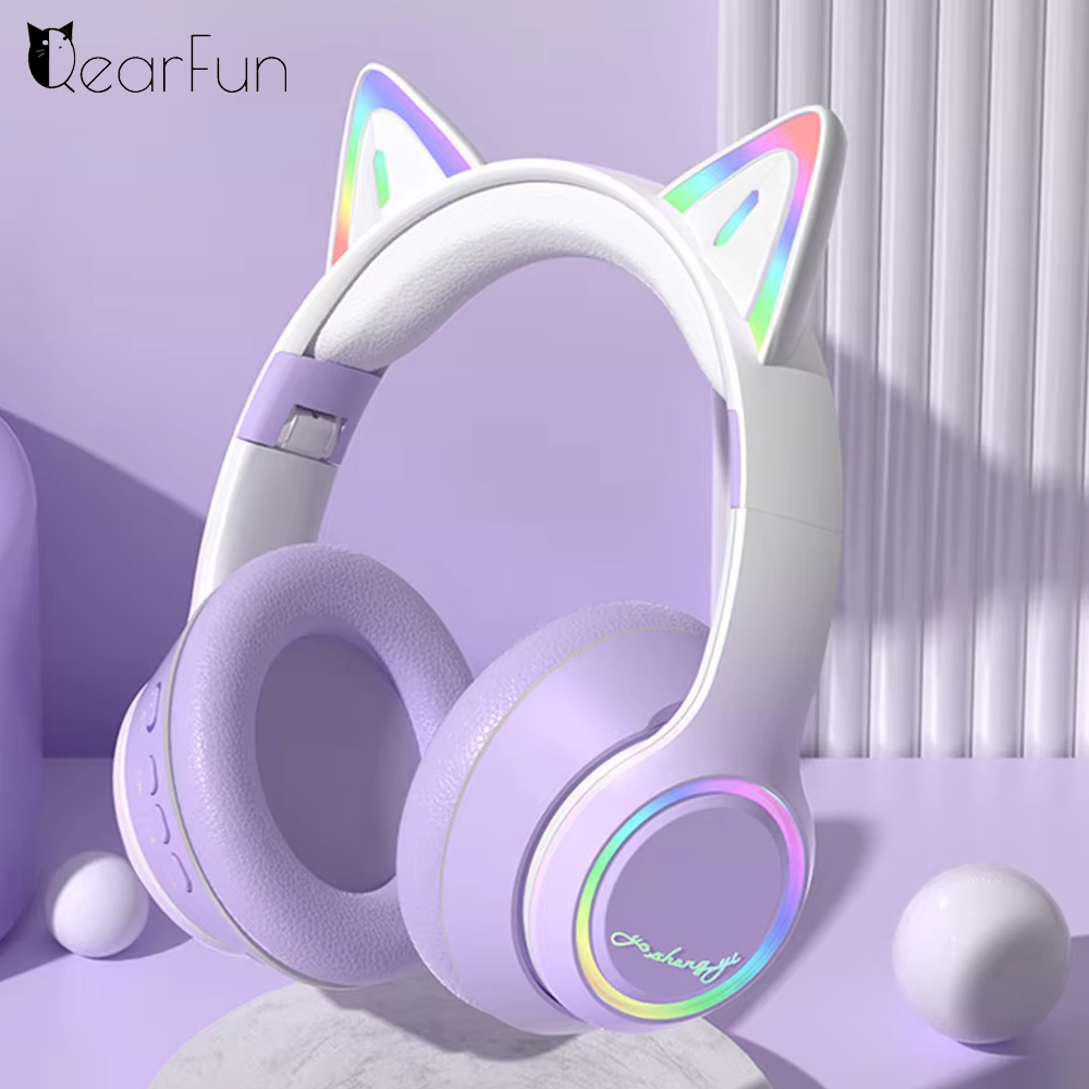 Kids Outdoor Videos - Headphone Bluetooth Telinga Kucing RGB untuk