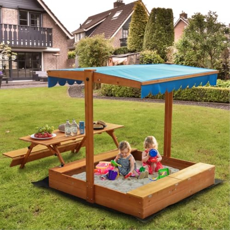 Kotak pasir kayu untuk anak-an - Kids Outdoor Wooden Table ulasan dan harga