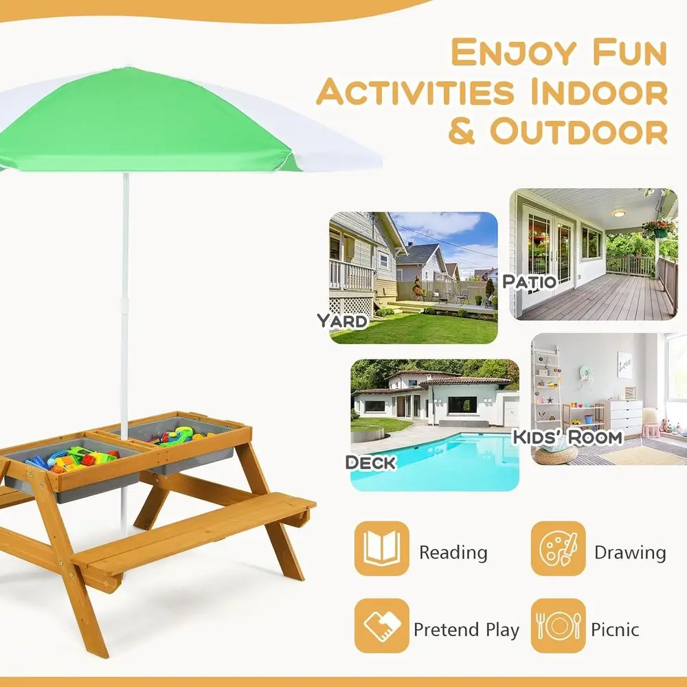 Meja Piknik Anak 3-in-1 yang D - Kids Outdoor Wooden Table ulasan dan harga