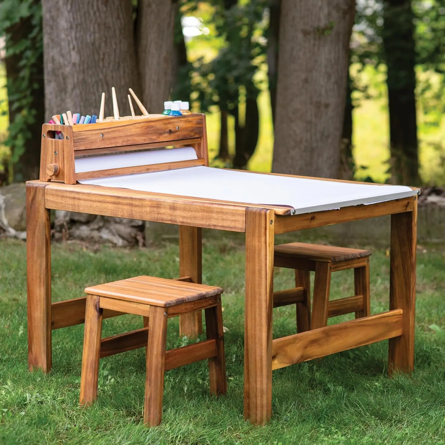 Set Meja dan Kursi Seni Luar R - Kids Outdoor Wooden Table ulasan dan harga