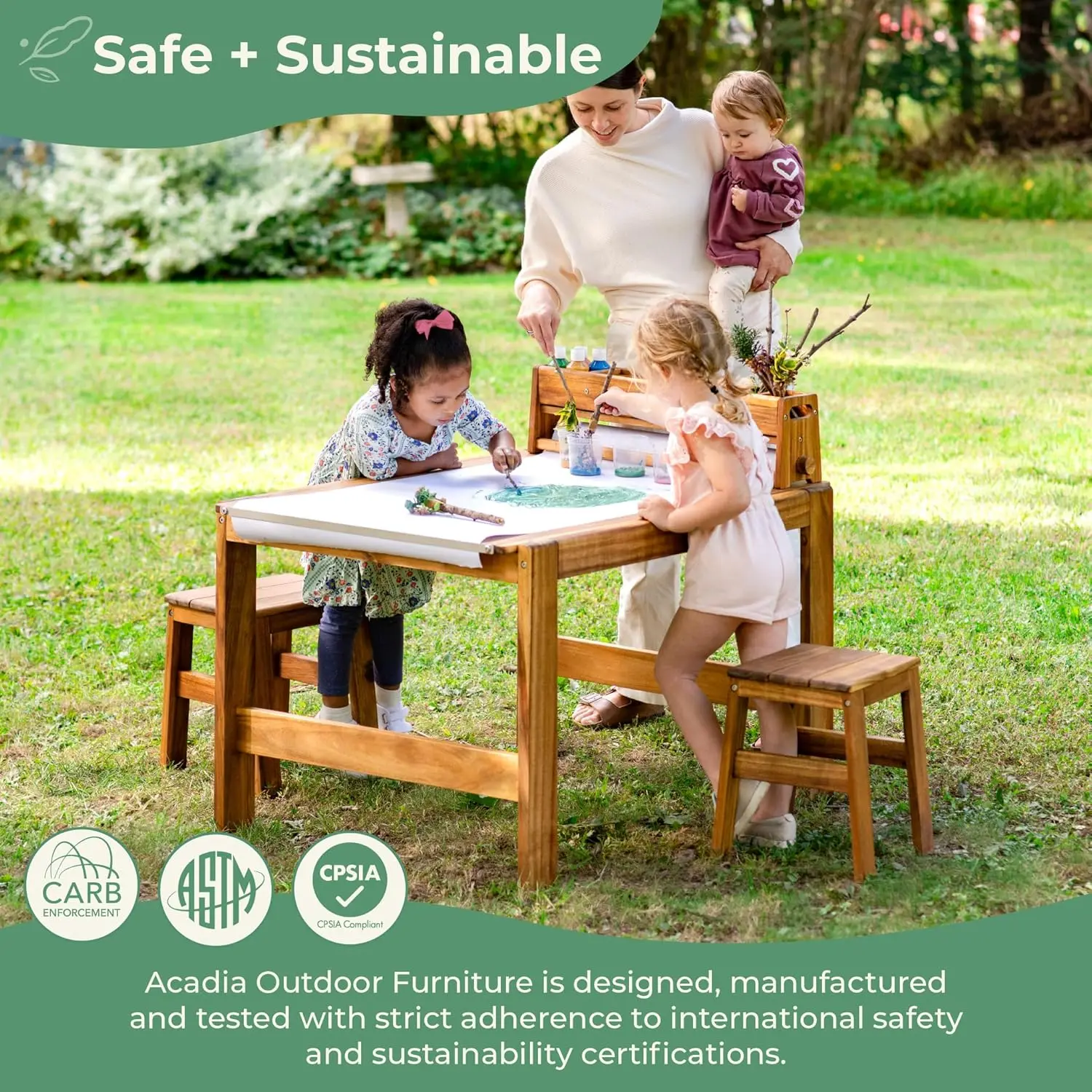Set Meja dan Kursi Seni Luar R - Kids Outdoor Wooden Table ulasan dan harga