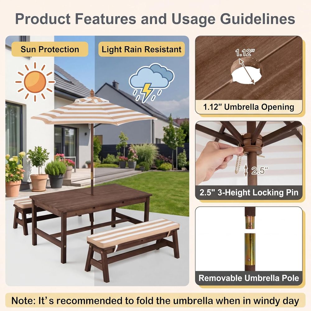 Meja Piknik Anak, Meja Besar 4 - Kids Outdoor Wooden Table ulasan dan harga