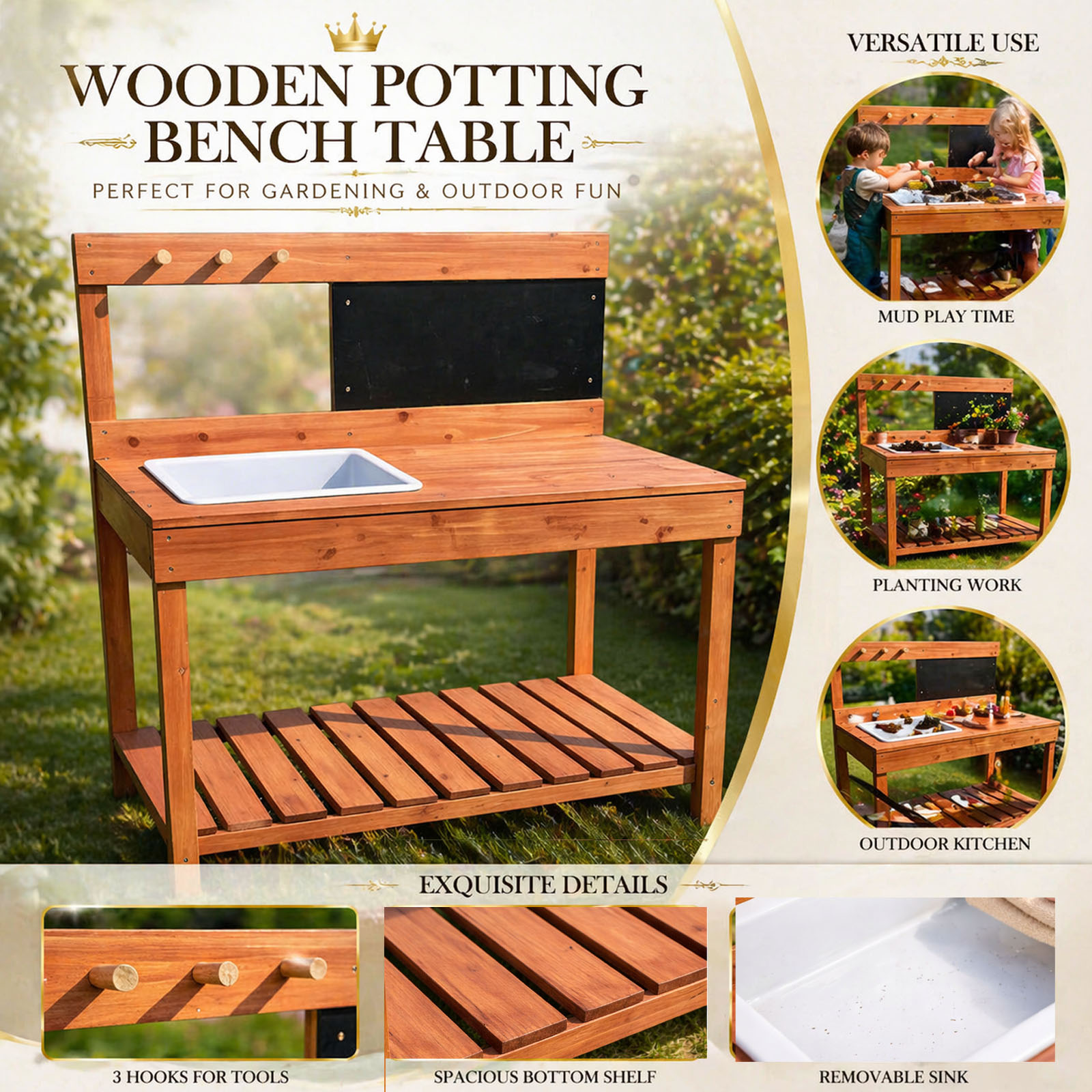 Meja Pot Tanam Kayu untuk Anak - Kids Outdoor Tools ulasan dan harga
